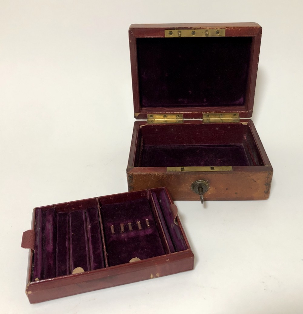 Antique Victorian Leather Fitted Jewellery Box with Bramah Lock View X