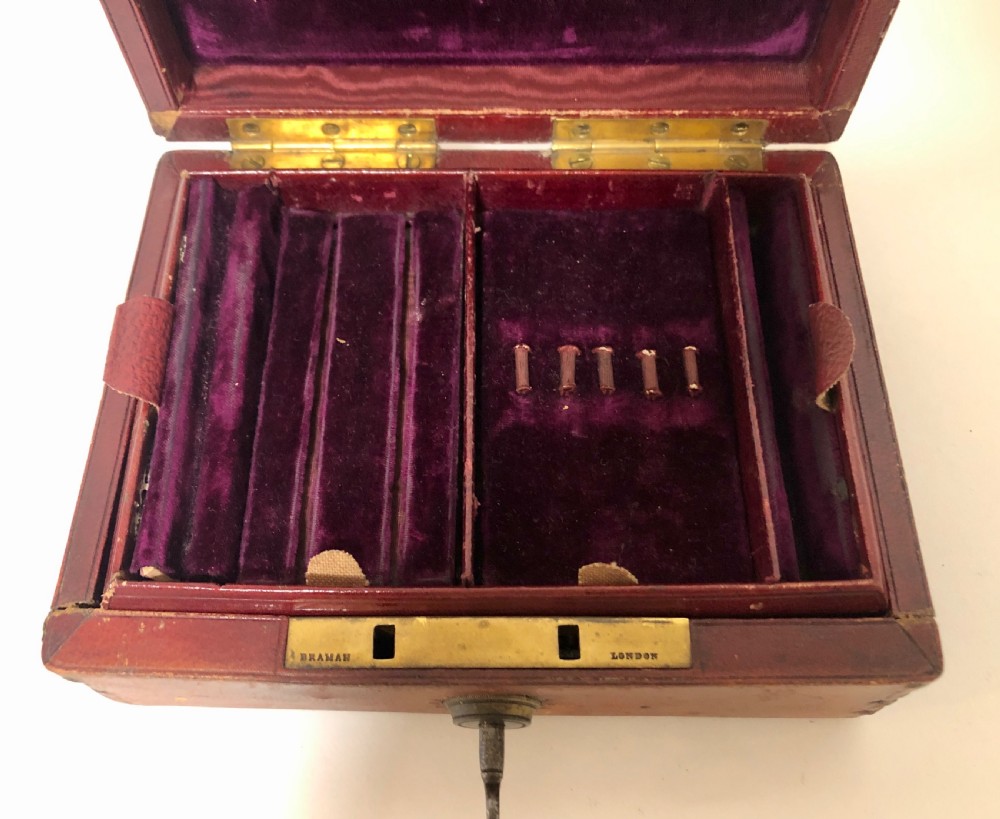 Antique Victorian Leather Fitted Jewellery Box with Bramah Lock View XI