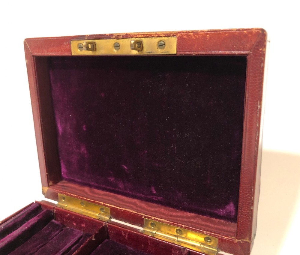 Antique Victorian Leather Fitted Jewellery Box with Bramah Lock View XII