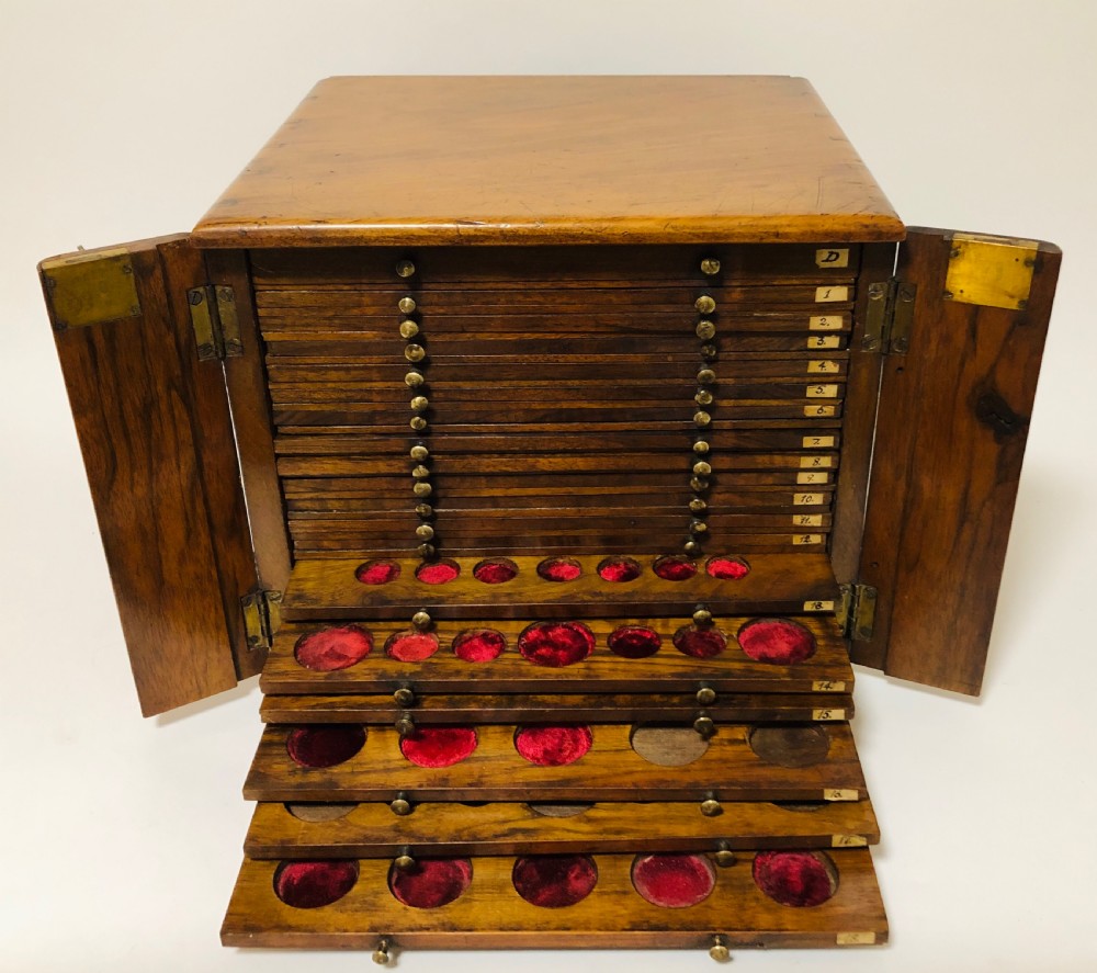 Antique Victorian Walnut Coin Collectors Cabinet