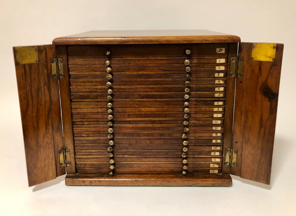Antique Victorian Walnut Coin Collectors Cabinet View V