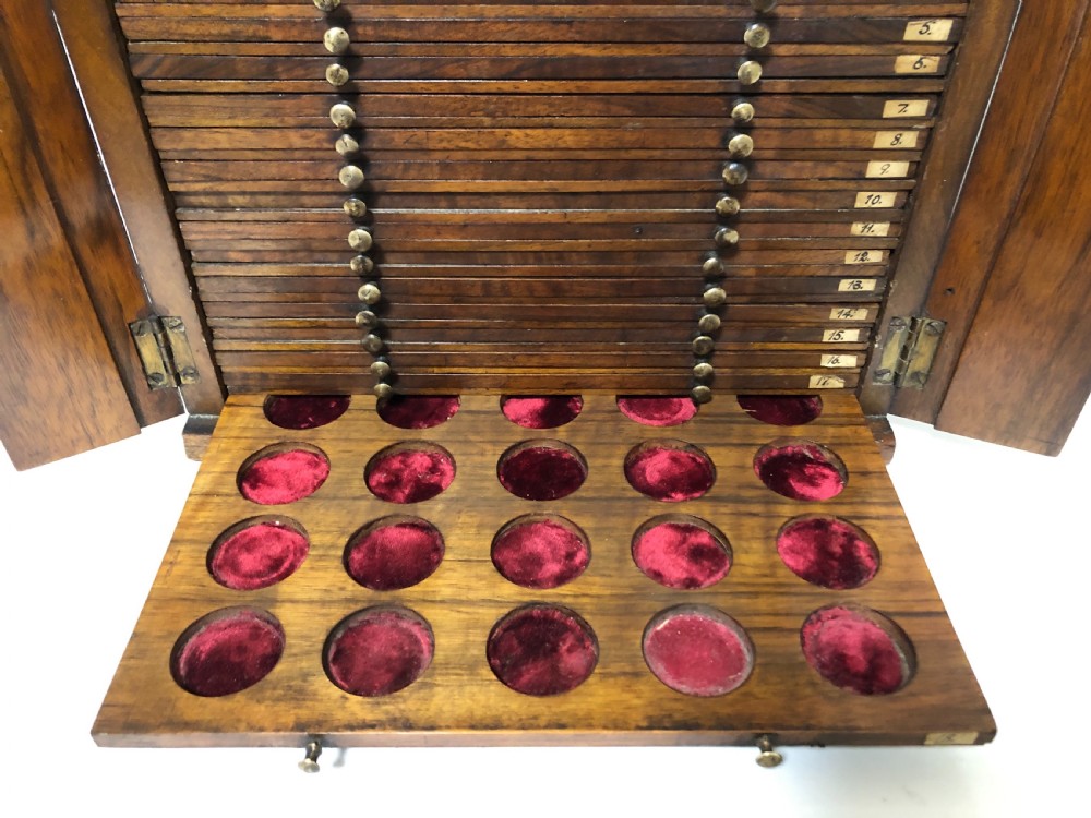 Antique Victorian Walnut Coin Collectors Cabinet View VII