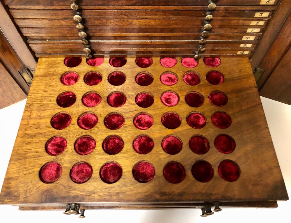 Antique Victorian Walnut Coin Collectors Cabinet View X