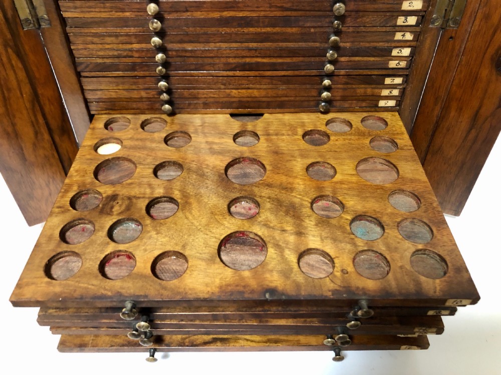 Antique Victorian Walnut Coin Collectors Cabinet View XI