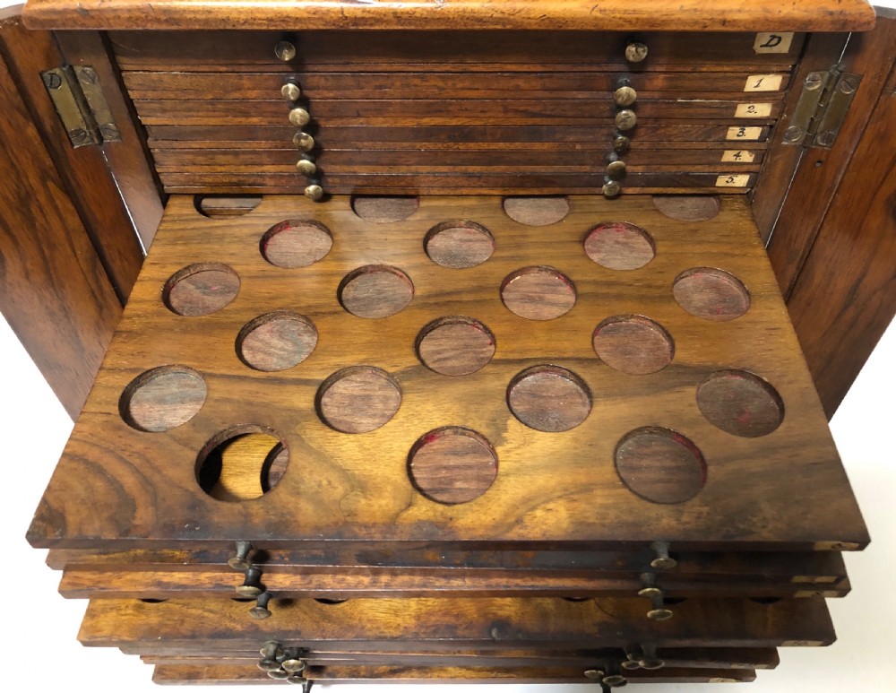 Antique Victorian Walnut Coin Collectors Cabinet View XII