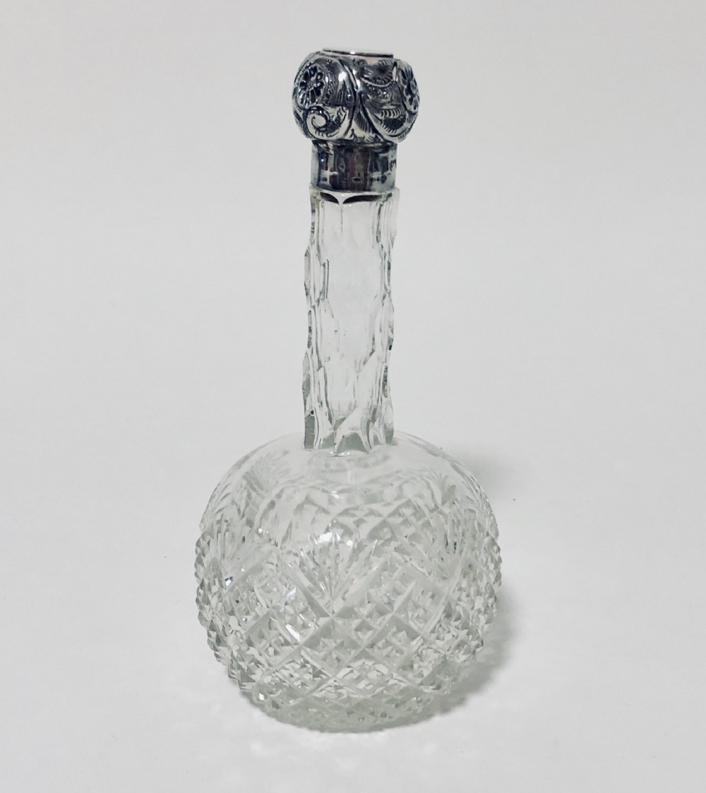 Victorian Cut Glass Scent Bottle with Silver Top