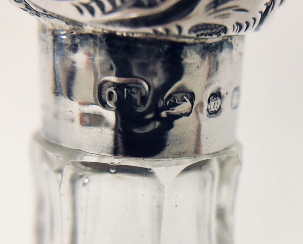 Victorian Cut Glass Scent Bottle with Silver Top View V