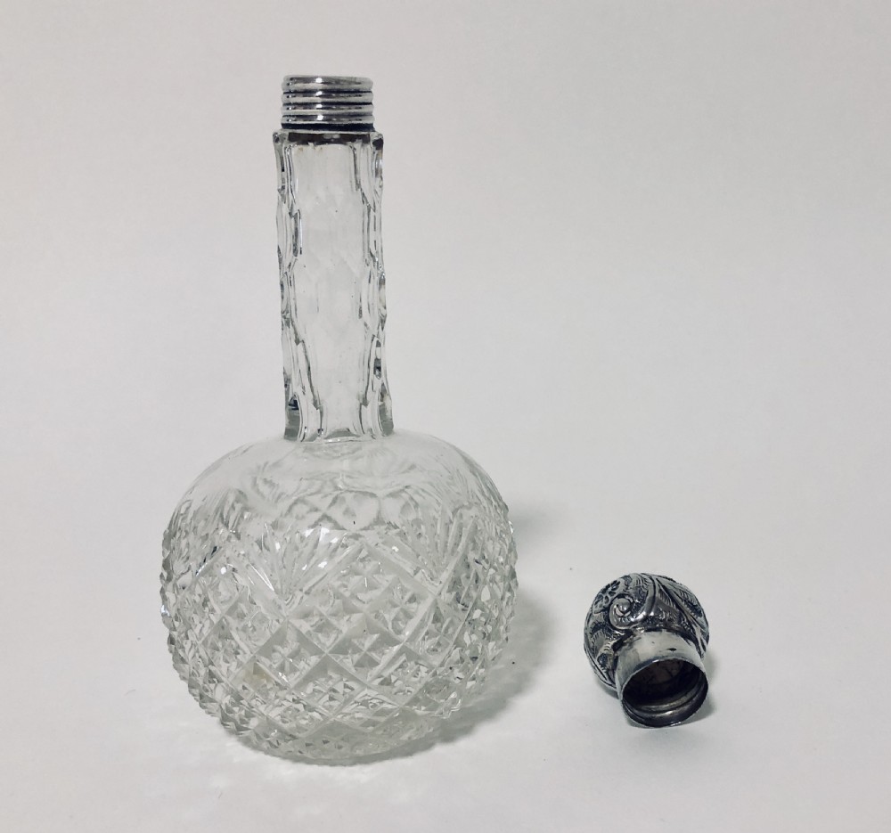 Victorian Cut Glass Scent Bottle with Silver Top View VI