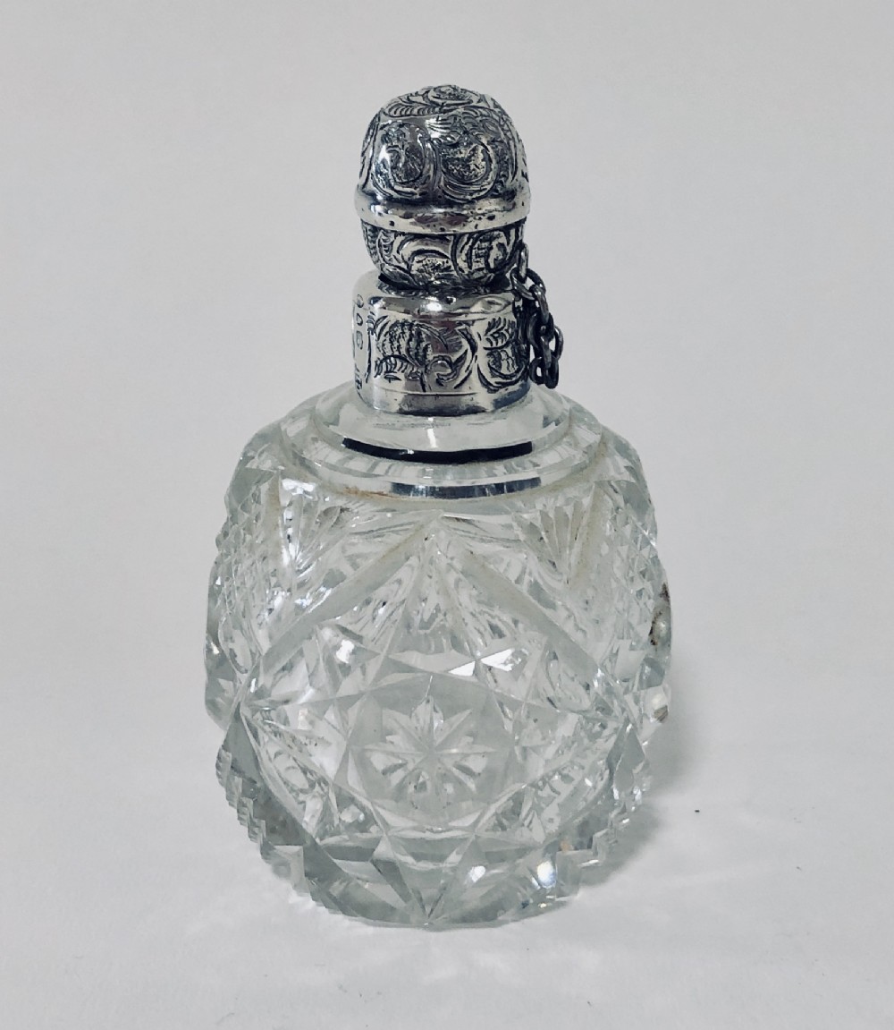 Victorian Cut Glass Scent Bottle with Silver Top
