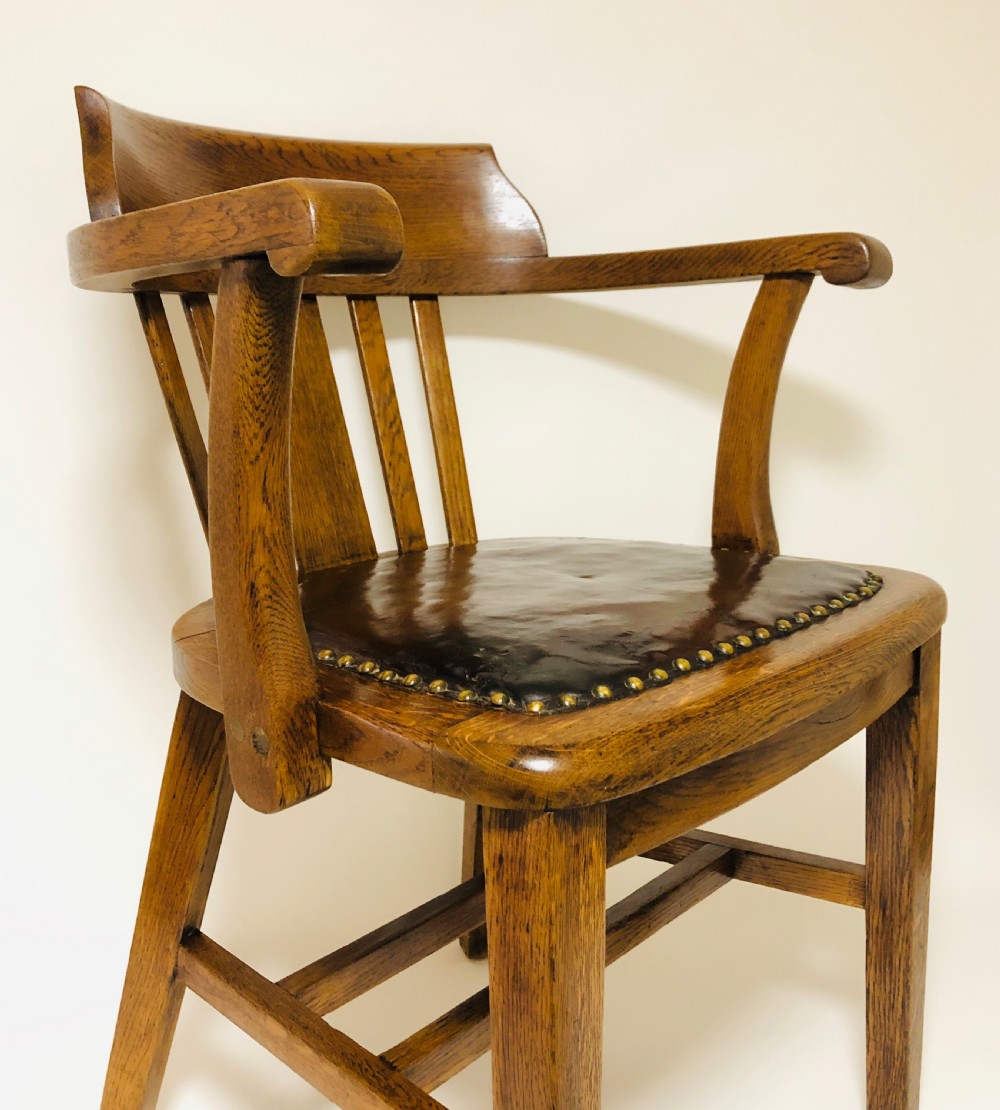Antique Oak Captains Desk Chair View V