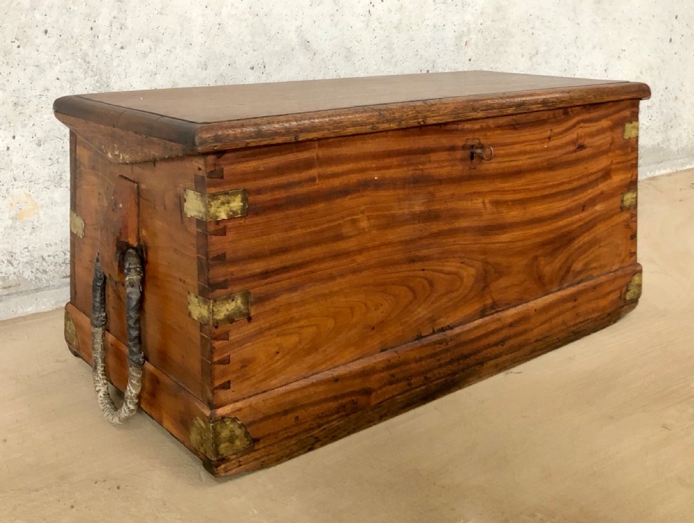 Antique Camphor Sea Chest with Rope Handles and Alarmed Lock