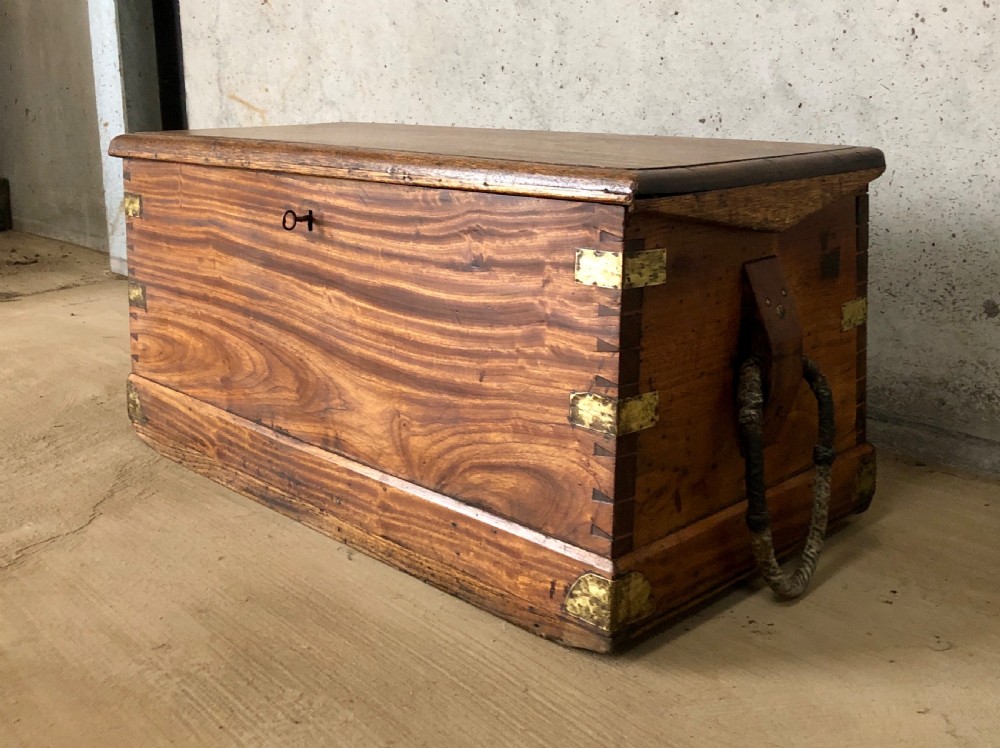 Antique Camphor Sea Chest with Rope Handles and Alarmed Lock View IV