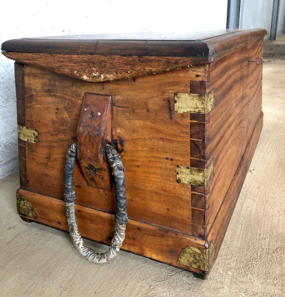 Antique Camphor Sea Chest with Rope Handles and Alarmed Lock View VI