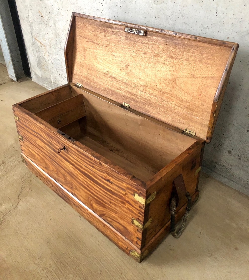 Antique Camphor Sea Chest with Rope Handles and Alarmed Lock View VIII