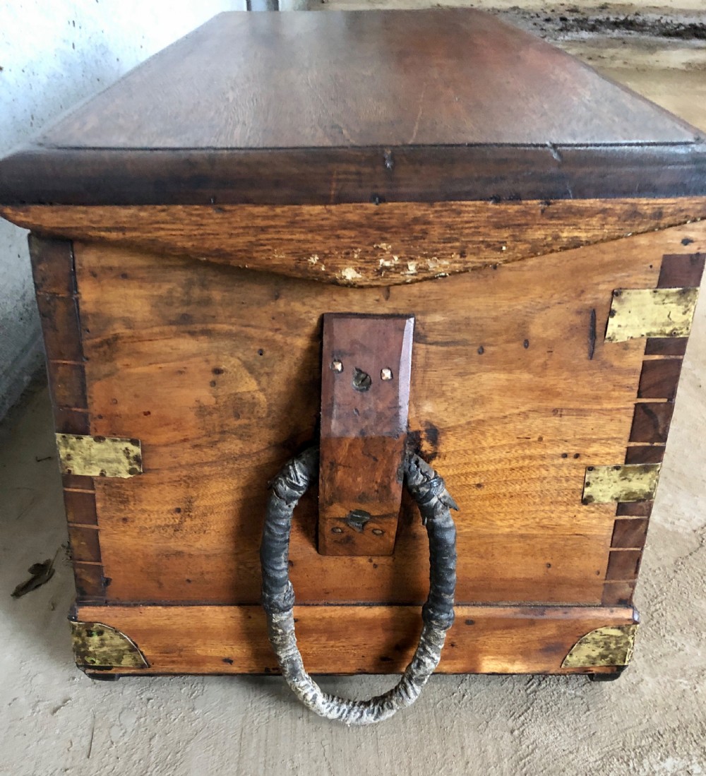 Antique Camphor Sea Chest with Rope Handles and Alarmed Lock View XII
