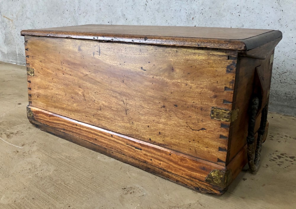 Antique Camphor Sea Chest with Rope Handles and Alarmed Lock View XVI