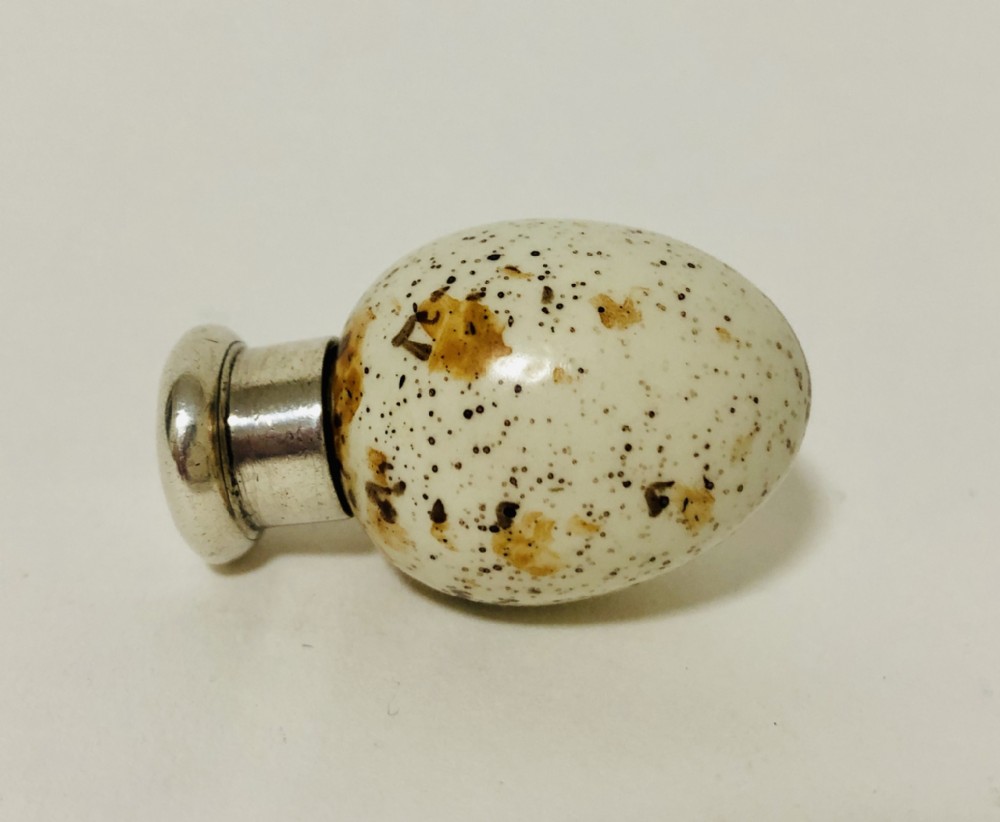 Victorian Sampson Mordan Birds Egg Scent Bottle with Solid Silver Top