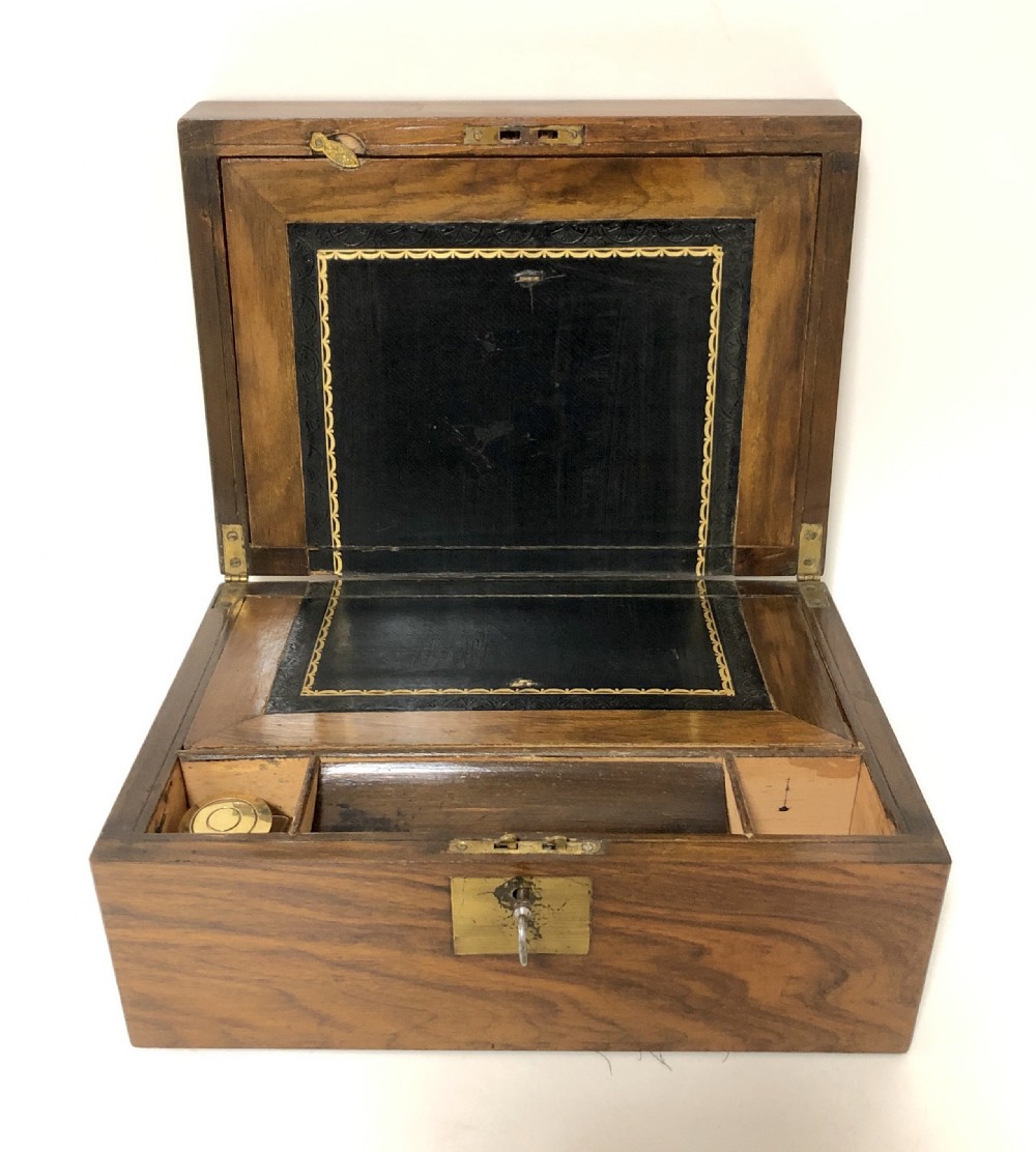 Victorian Walnut Writing Slope Box with Key