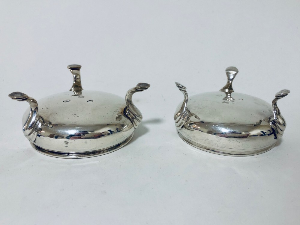 Pair of Georgian Solid Silver Salt Cellars with Blue Glass Liners View VII