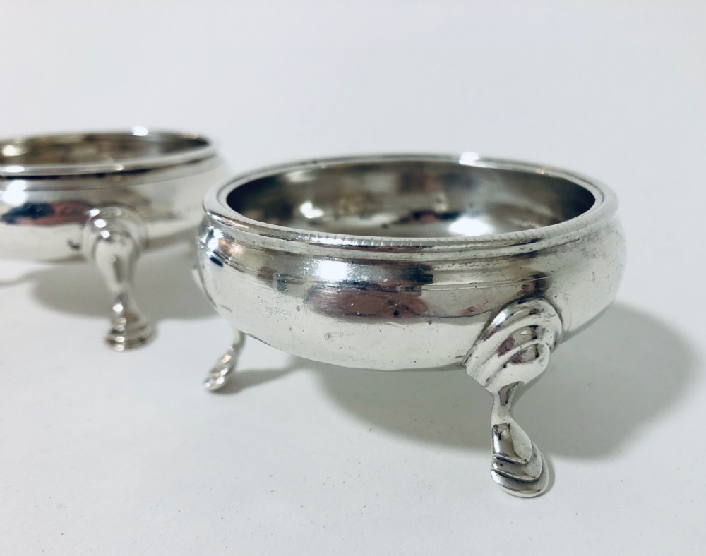 Pair of Georgian Solid Silver Salt Cellars with Blue Glass Liners View IX