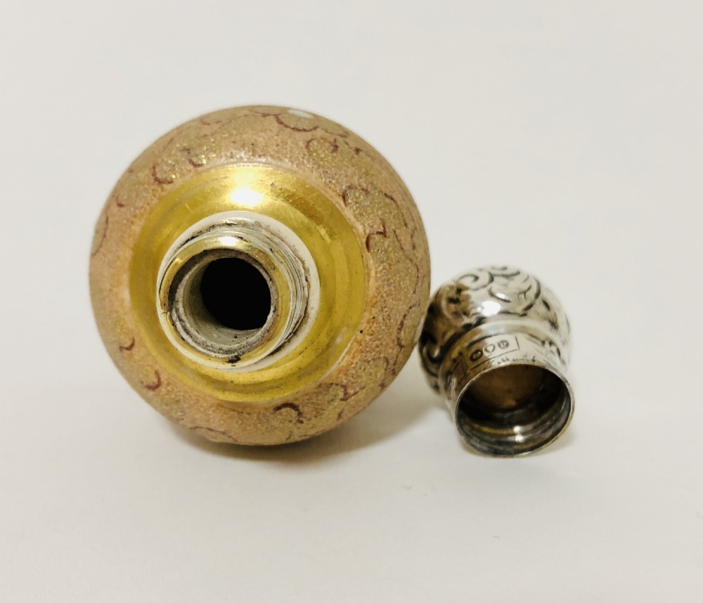 Victorian Ceramic Scent Bottle with Solid Silver Top by Taylor Tunnicliffe Co View XII