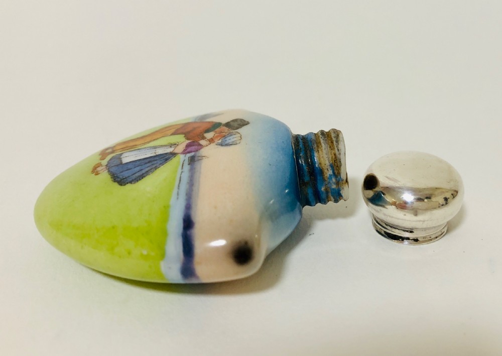Antique Porcelain Dutch Scene Scent Bottle with Solid Silver Top  View VIII