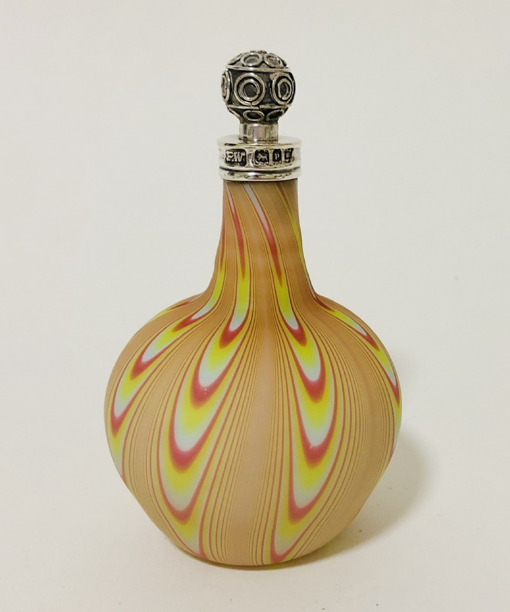 Antique Marbled Glass Scent Bottle with Solid Silver Top