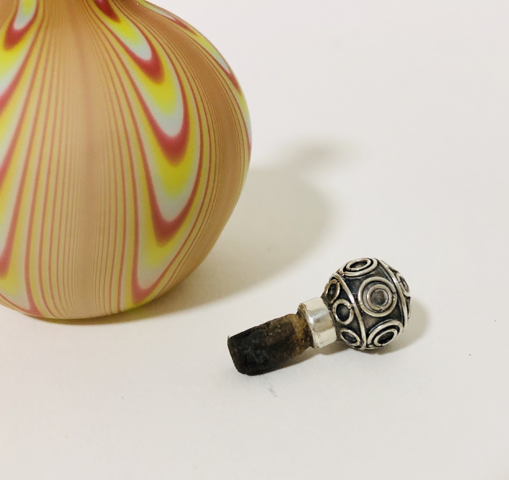 Antique Marbled Glass Scent Bottle with Solid Silver Top View VI
