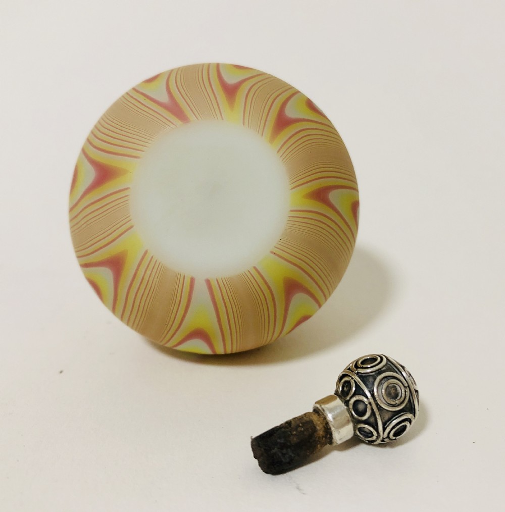 Antique Marbled Glass Scent Bottle with Solid Silver Top View VII
