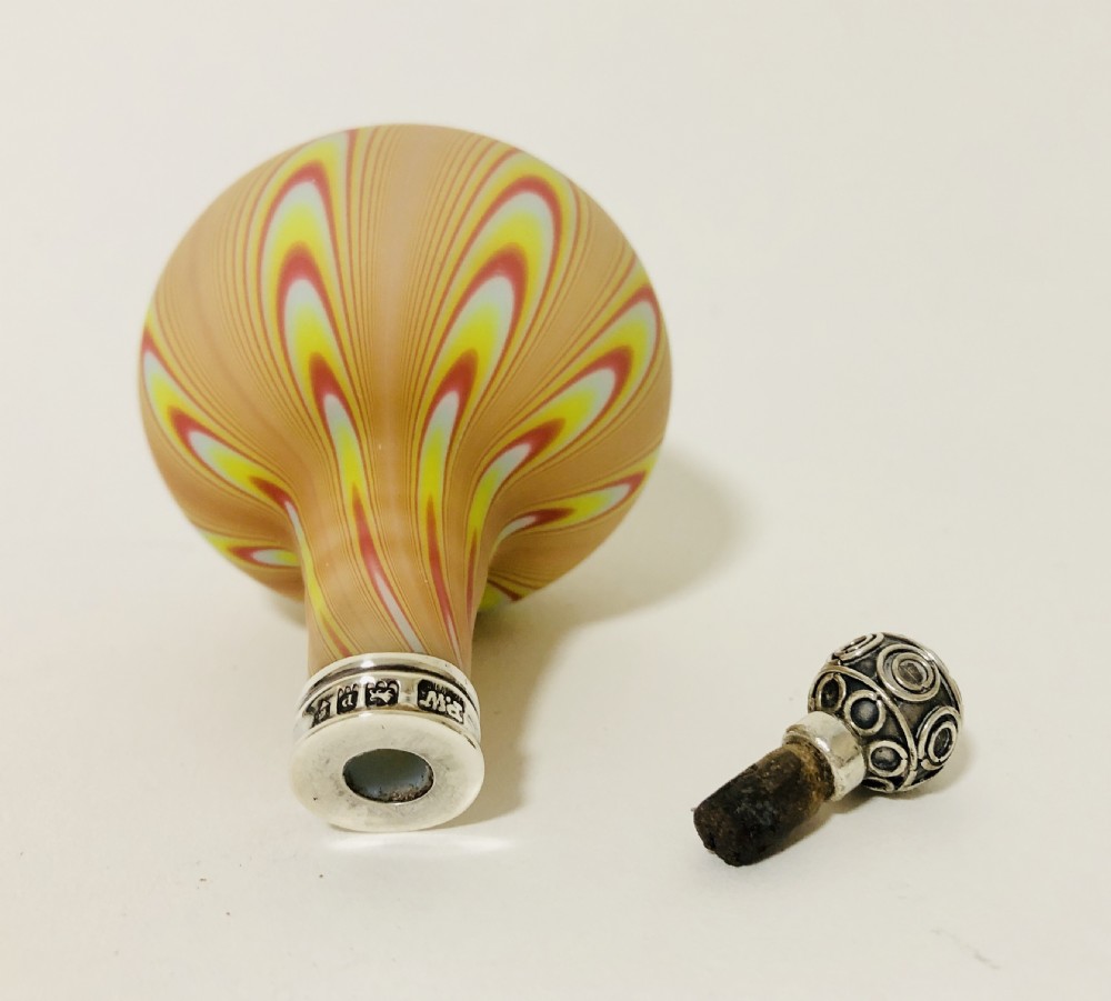 Antique Marbled Glass Scent Bottle with Solid Silver Top View VIII