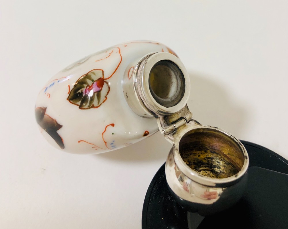Victorian Painted Porcelain Scent Bottle with Solid Silver Top View XI