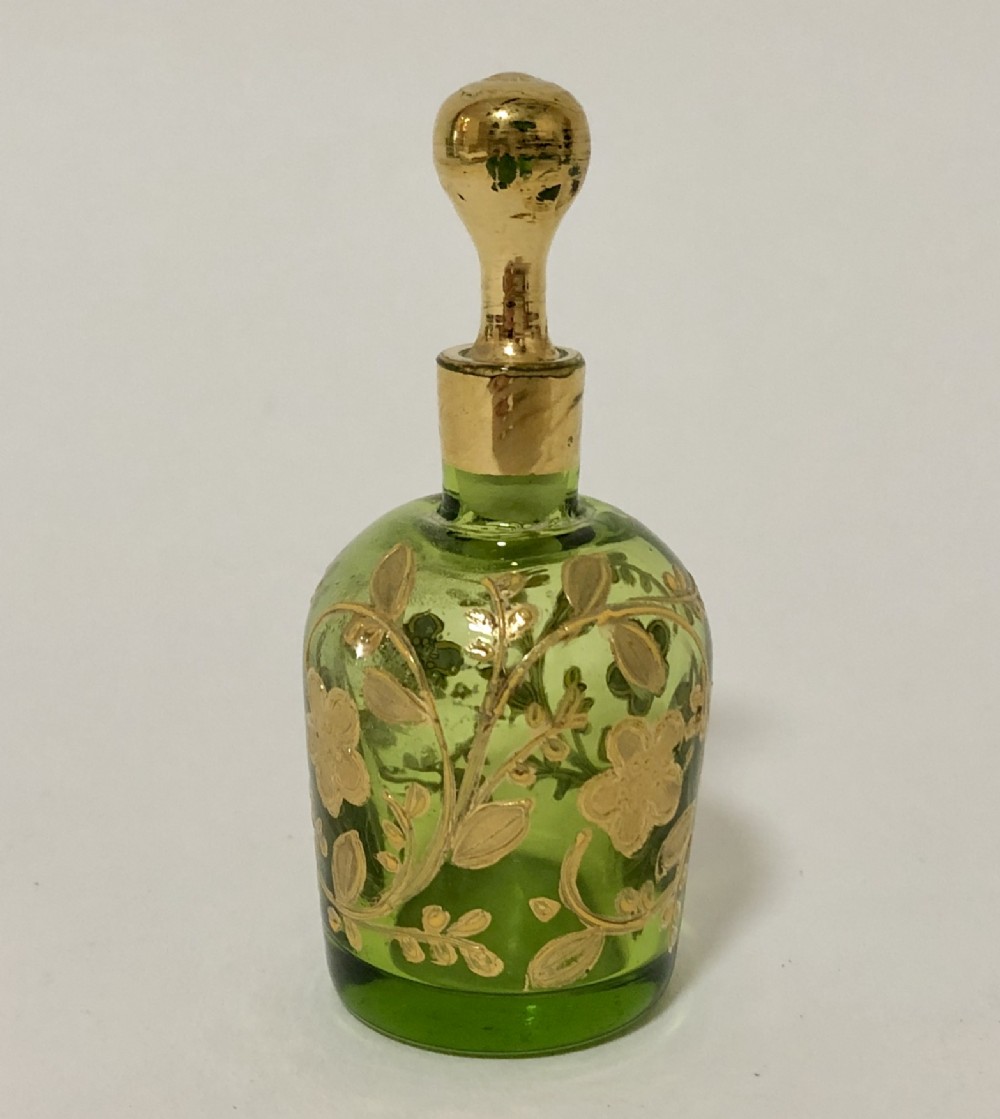 Antique Bohemian Glass Gilded Scent Bottle
