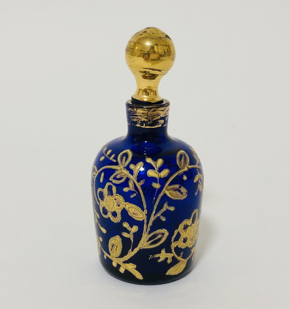 Antique Blue Bohemian Glass Scent Bottle