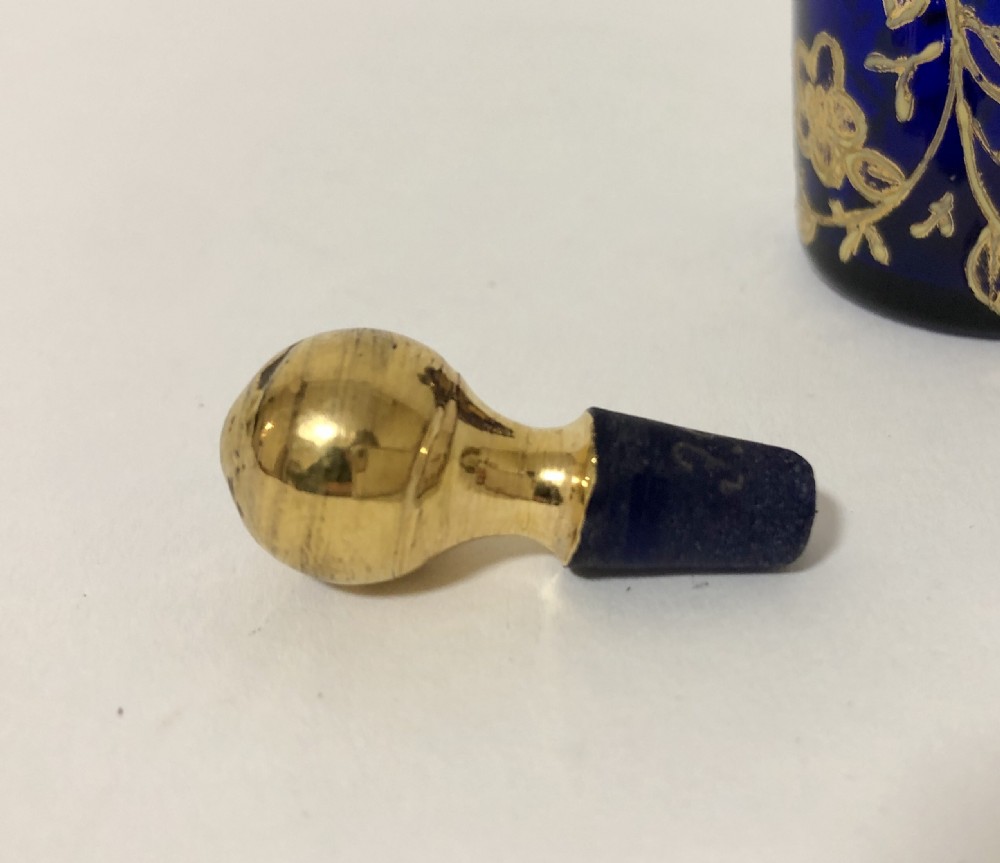 Antique Blue Bohemian Glass Scent Bottle View IX