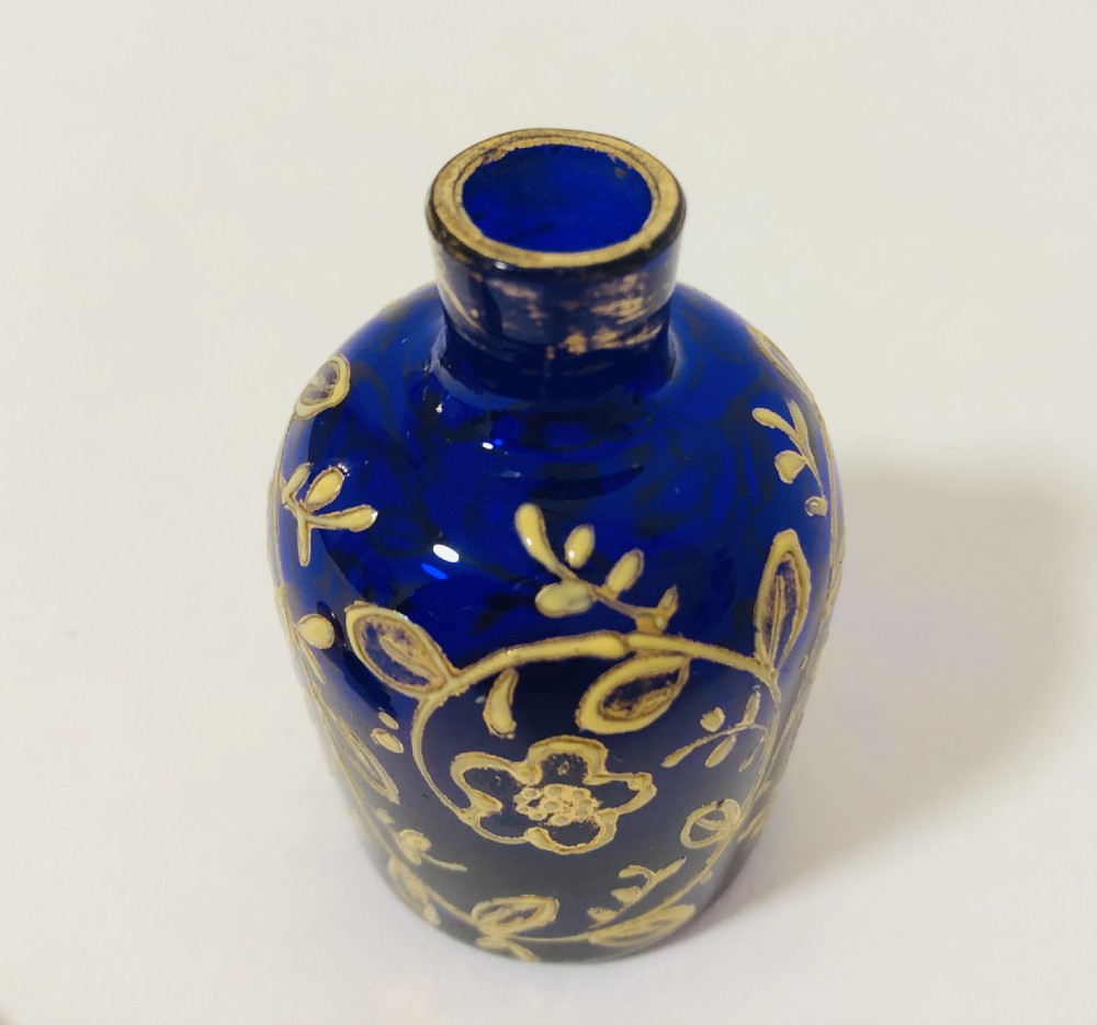 Antique Blue Bohemian Glass Scent Bottle View X