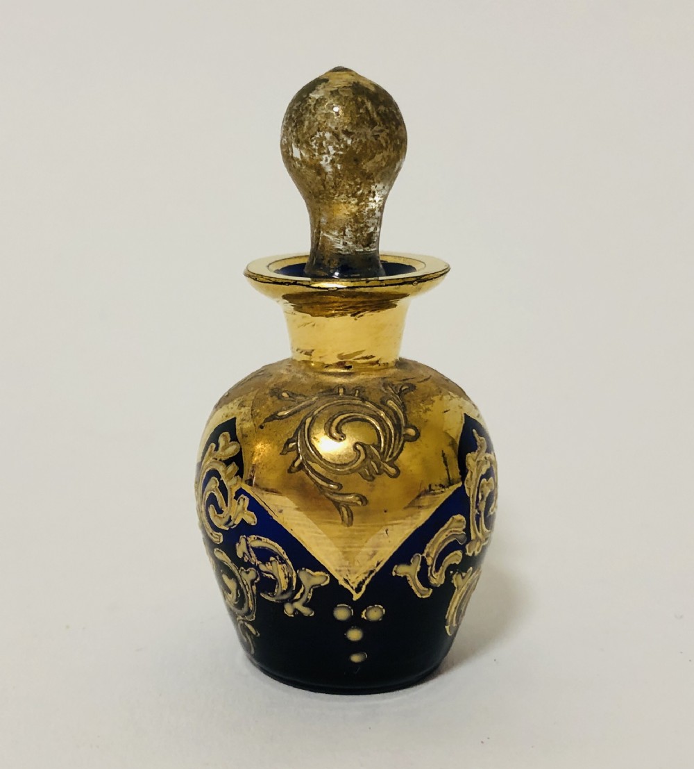 Antique Bohemian Blue Glass Scent Bottle