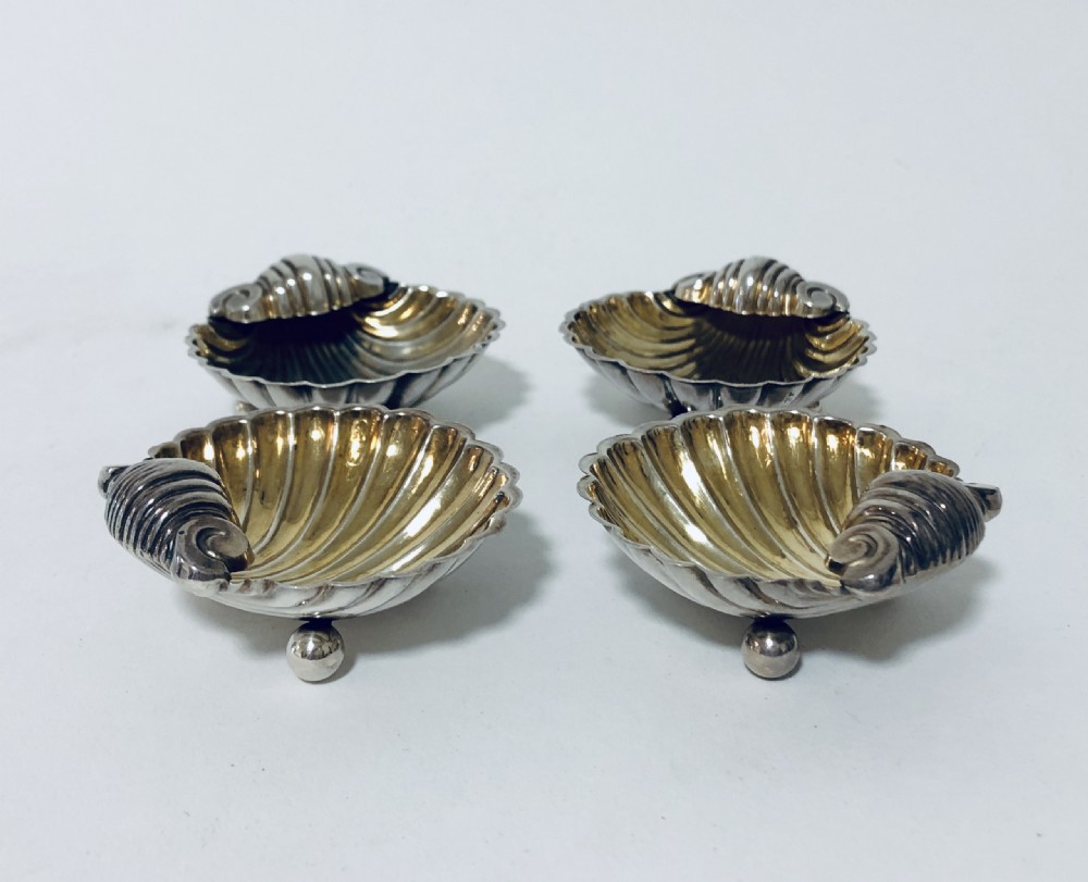 Set of 4 Victorian Solid Sterling Silver Shell Salt Dishes View II