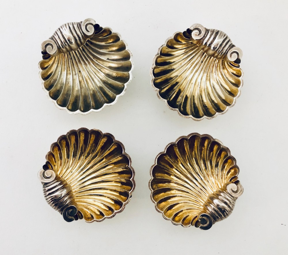 Set of 4 Victorian Solid Sterling Silver Shell Salt Dishes View IV