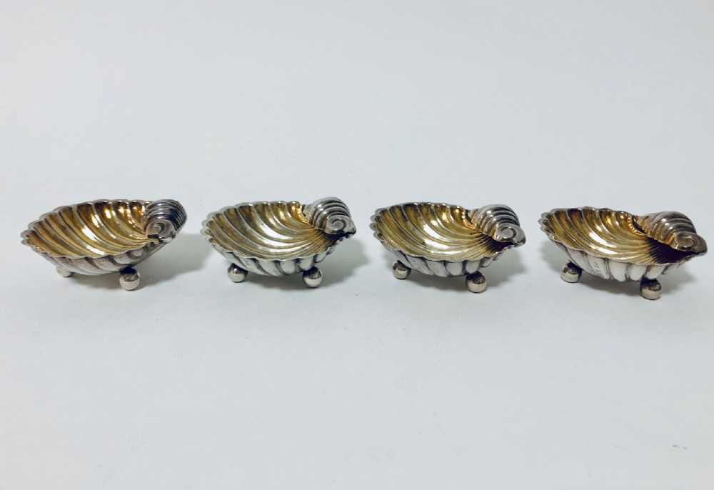Set of 4 Victorian Solid Sterling Silver Shell Salt Dishes View IX
