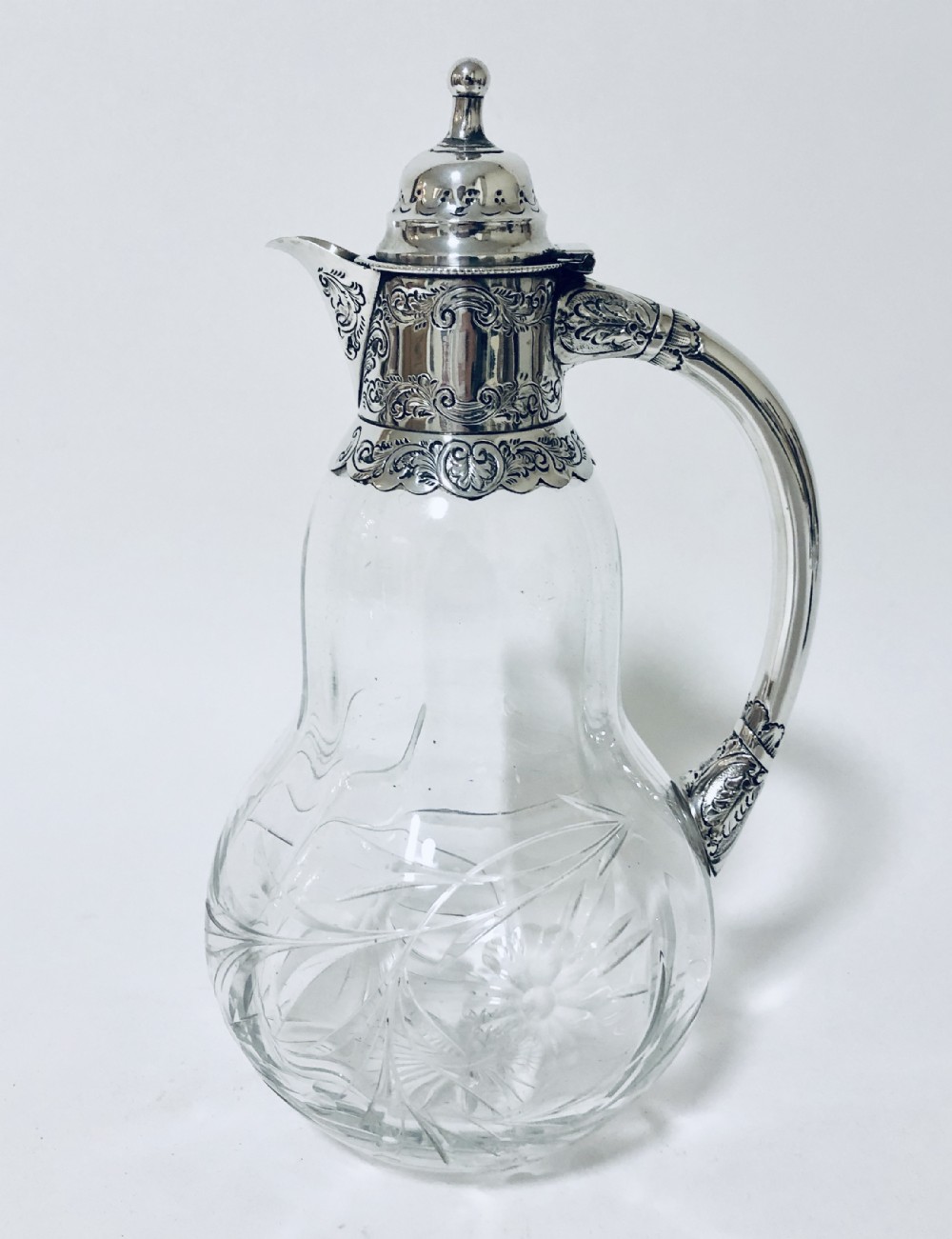 Victorian Cut Glass Sterling Silver Claret Jug