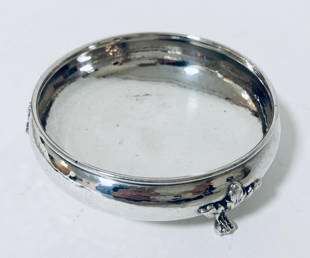 Arts and Crafts Solid Silver Hammered Bowl by Albert Edward Jones 1934 View II