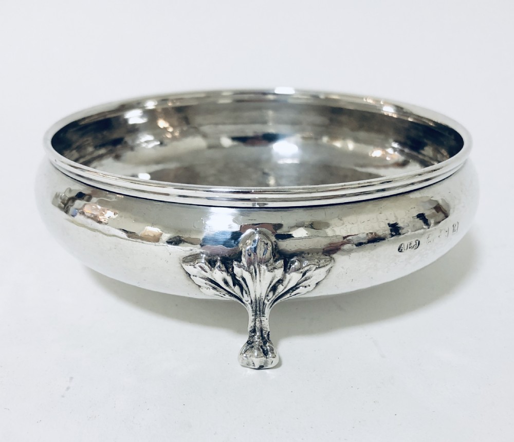 Arts and Crafts Solid Silver Hammered Bowl by Albert Edward Jones 1934 View VIII