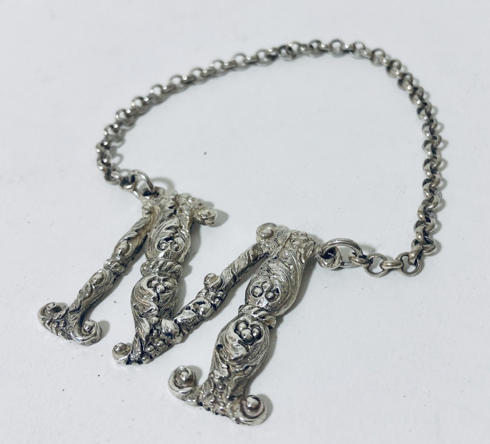 Victorian Solid Silver M Decanter Bottle Label View III