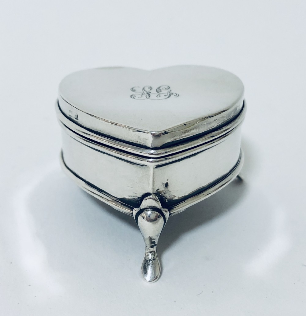 Edwardian Solid Silver Heart Shaped Ring or Pill Box