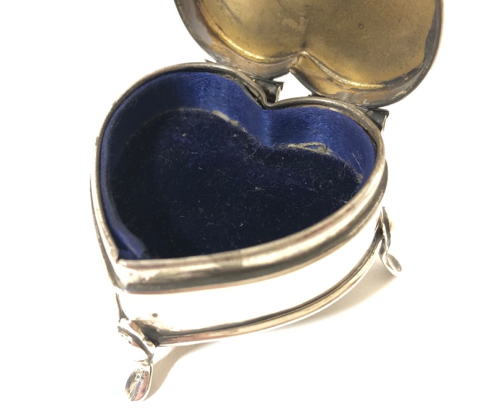 Edwardian Solid Silver Heart Shaped Ring or Pill Box View VIII