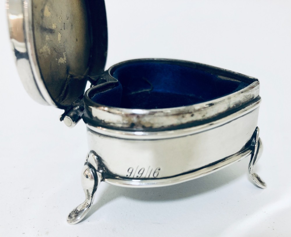 Edwardian Solid Silver Heart Shaped Ring or Pill Box View IX