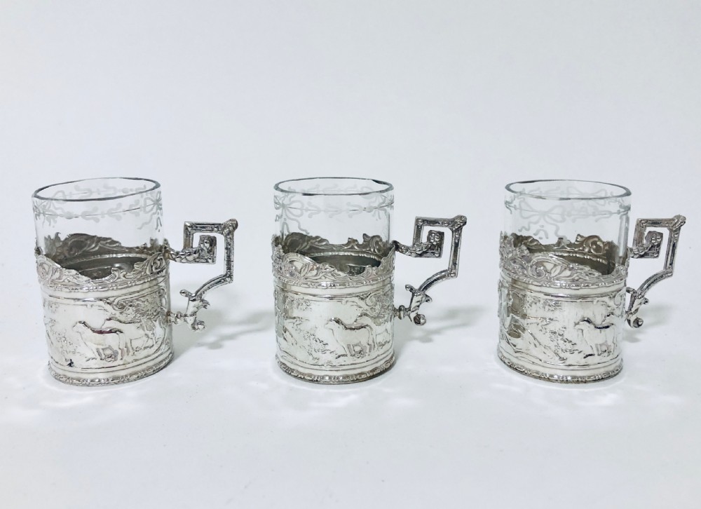 Set of 3 Antique Silver Mounted Coffee Cups