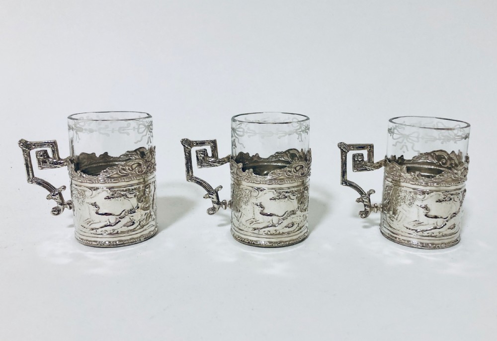 Set of 3 Antique Silver Mounted Coffee Cups View II