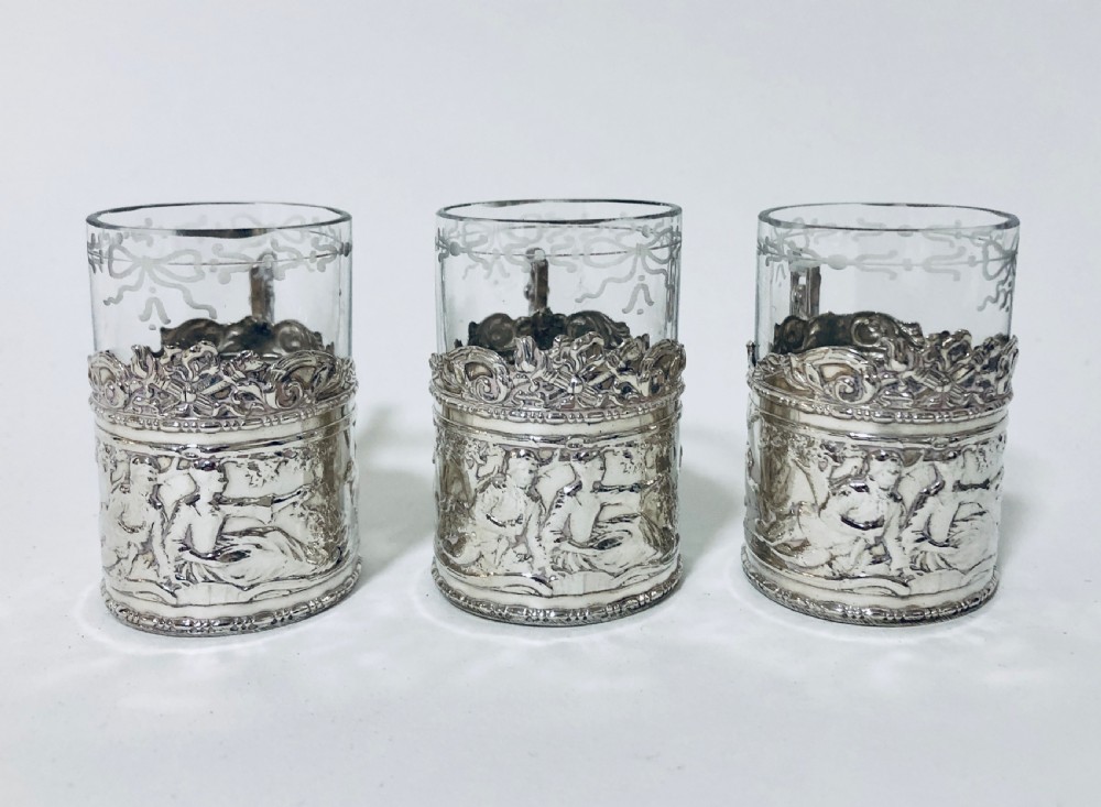 Set of 3 Antique Silver Mounted Coffee Cups View III