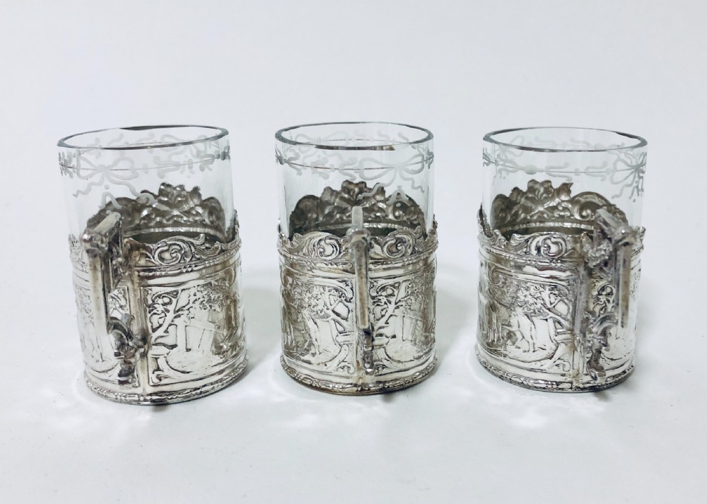 Set of 3 Antique Silver Mounted Coffee Cups View IV